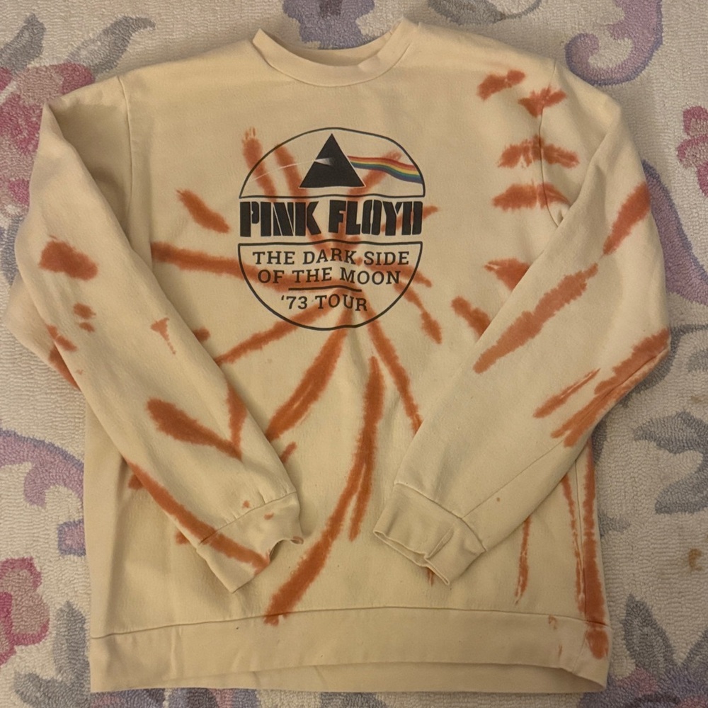 Pink Floyd Cream and Orange Tie-Dye Crewneck Sweater